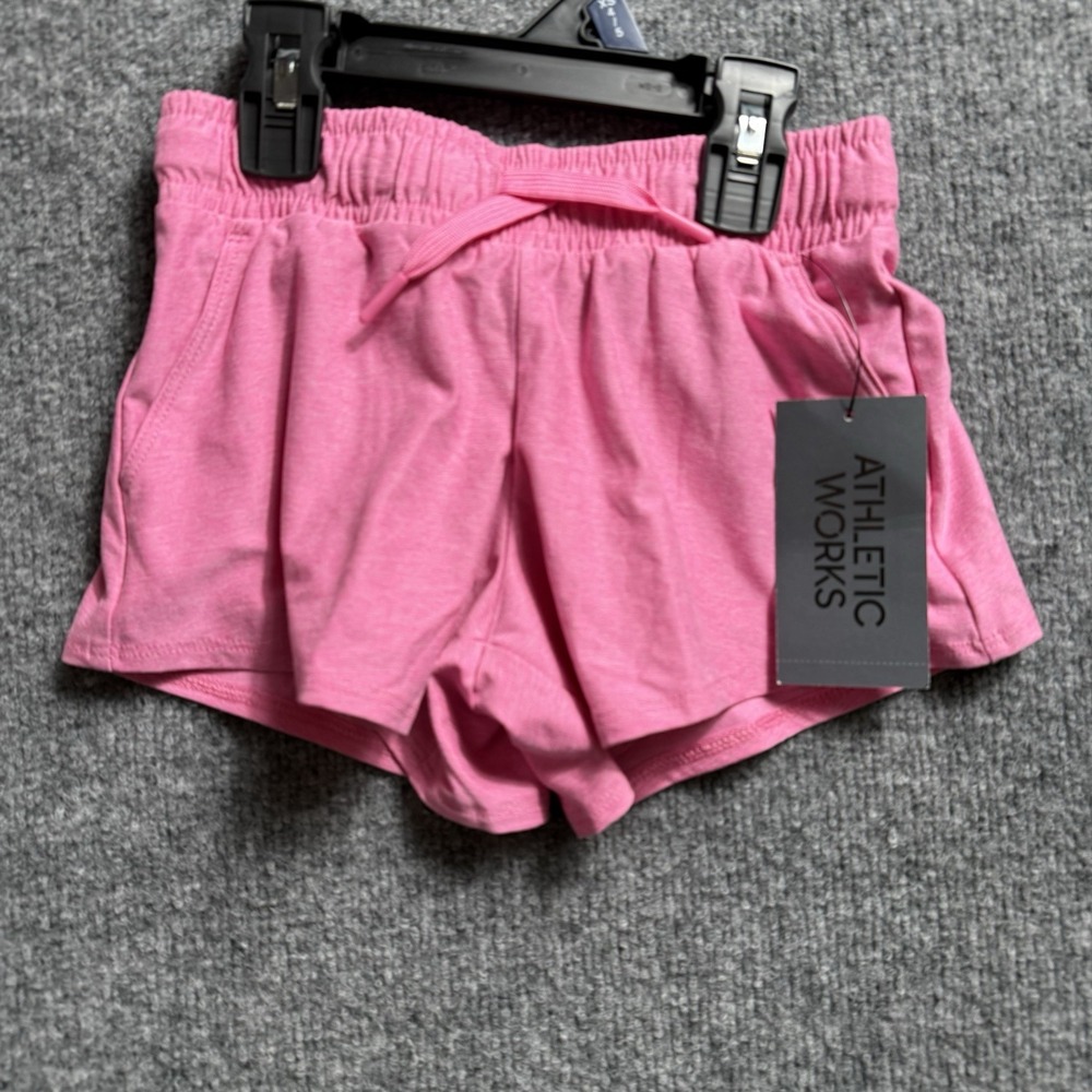 Athletic Works Girls Pink Active Running Shorts Elastic Waist Pockets NWT XS 4-5